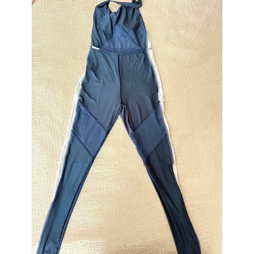 PUMA Womens S Blue White One Piece Unitard Jumpsuit Y2K Athletic Strappy Logo - Picture 12 of 12